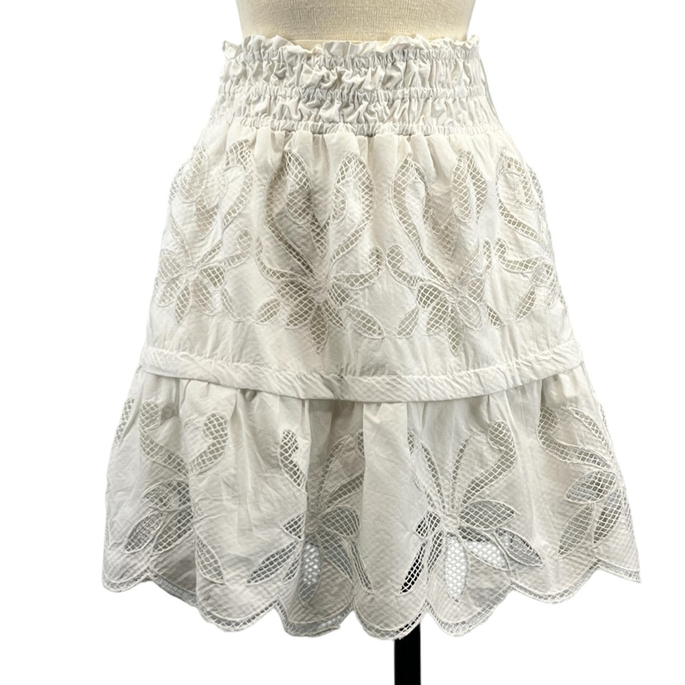 Anthropologie Somerset Tiered Mini Skirt Cutwork Edition Women XS White